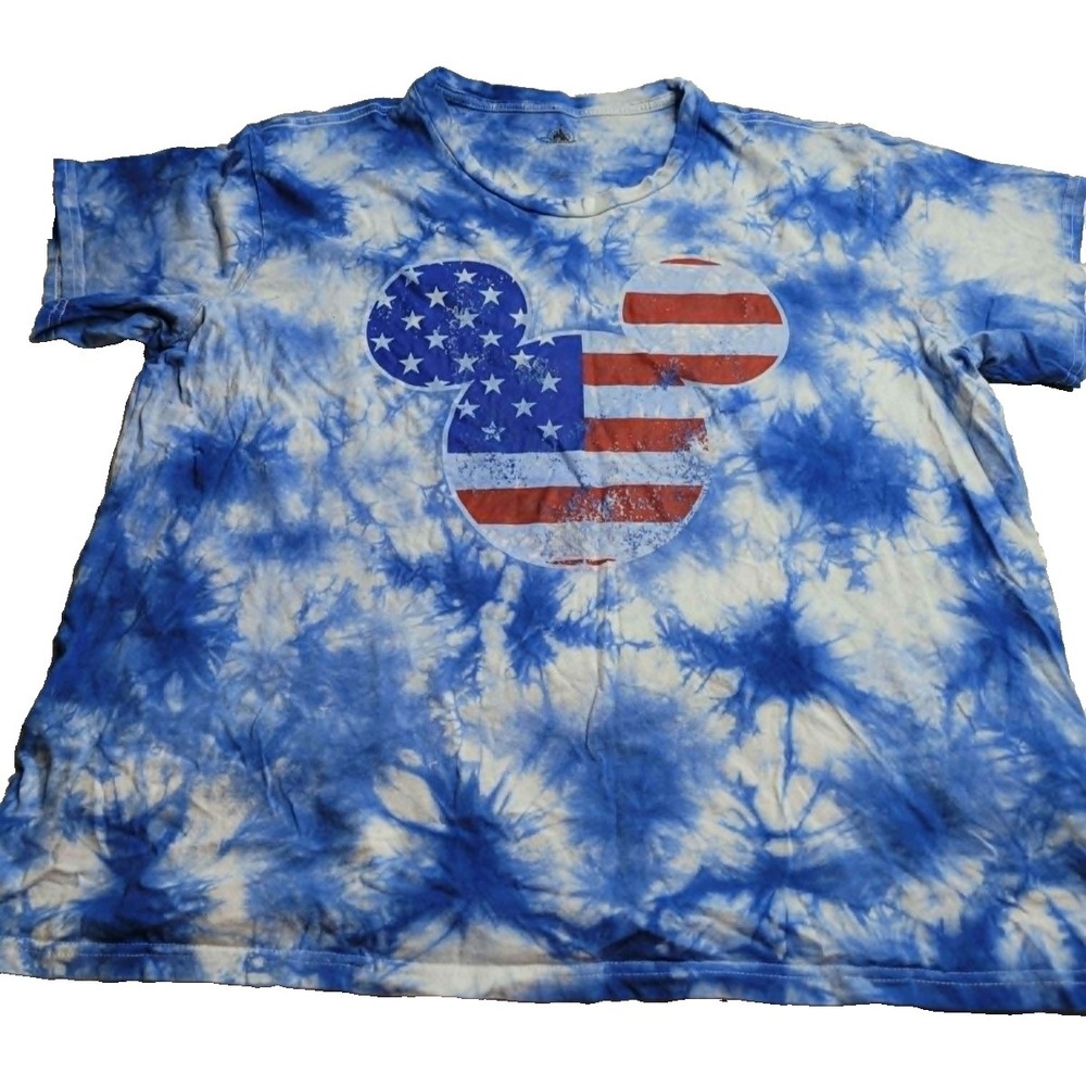 Disney Mickey Mouse Patriotic American Flag Tie Dye 2XL Shirt Blue
